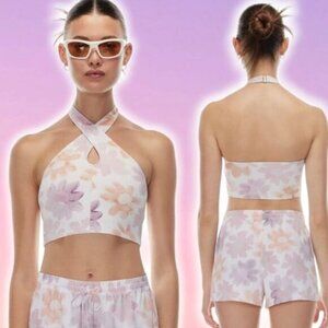 SUNDAY BEST Amie Twisted Halter Tank Sz Small White Poetic Pink